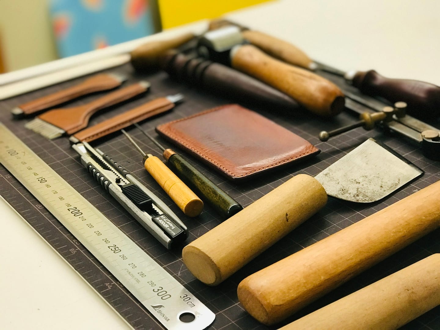Workshop imagery: a leather goods workshop bench