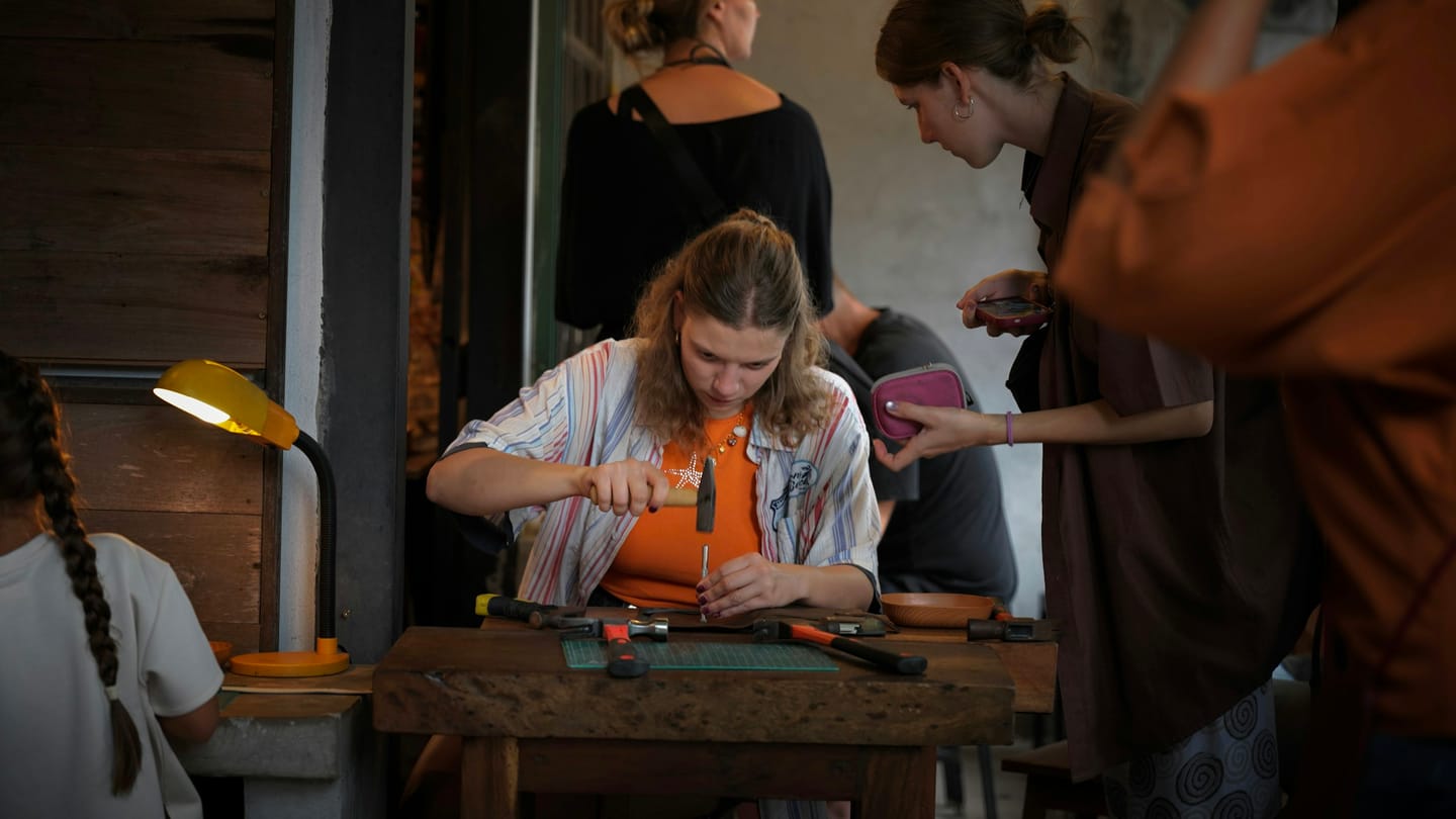 Workshop imagery: a leather craftsman's workbench