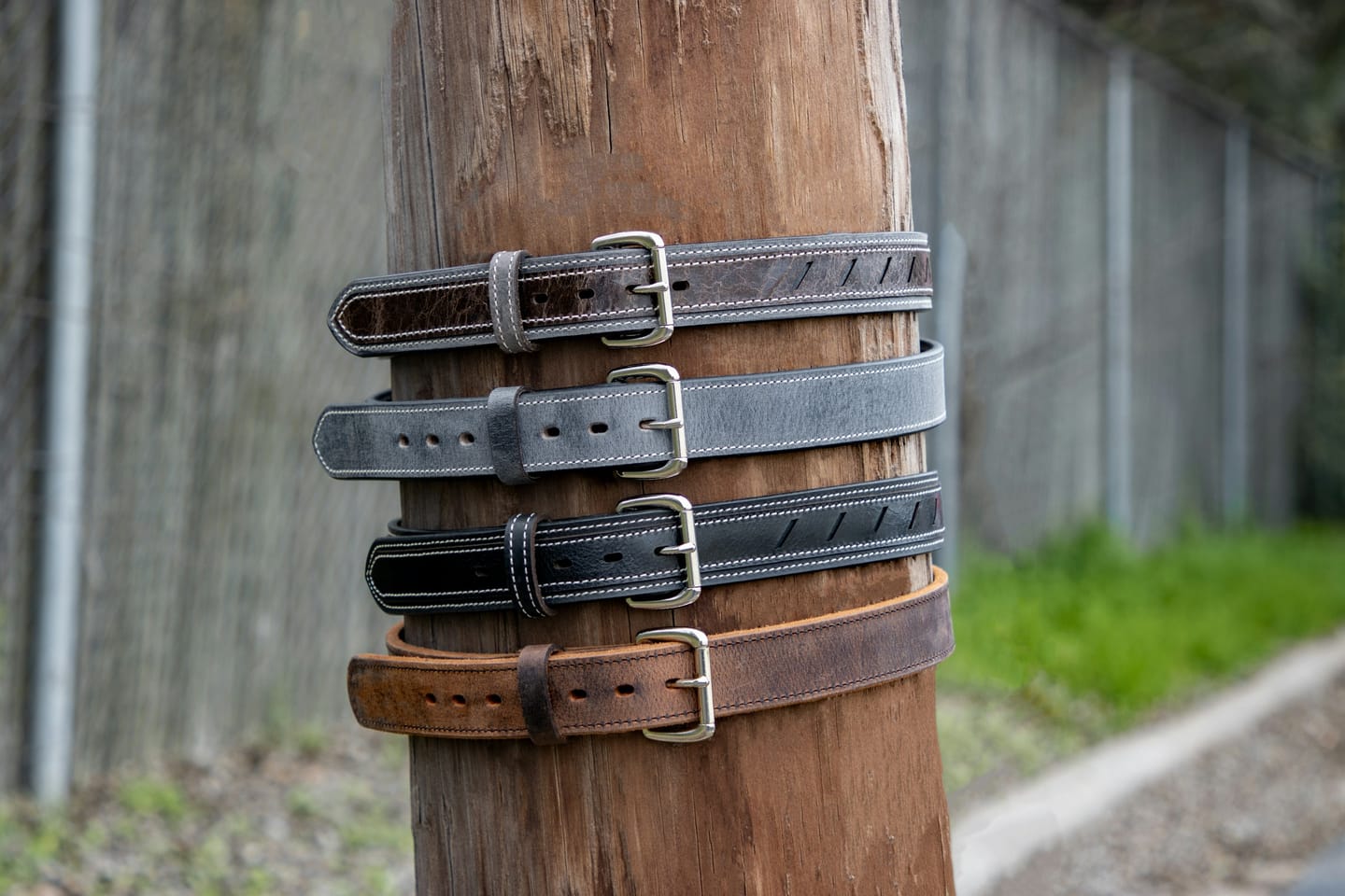 Material detail: a cut leather strap