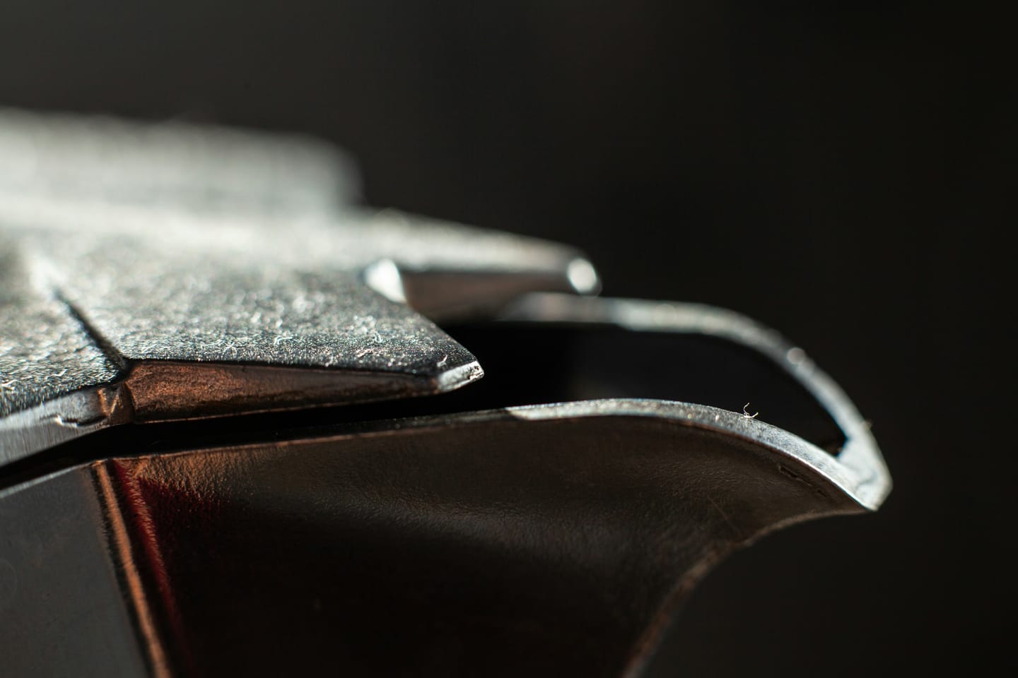 Leather manufacturing context: a finishing detail photographed close up