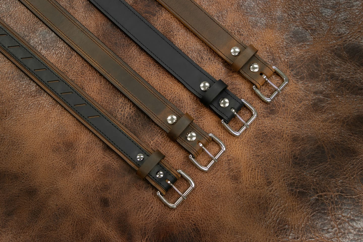 Accessories manufacturing context: a leather belt laid flat