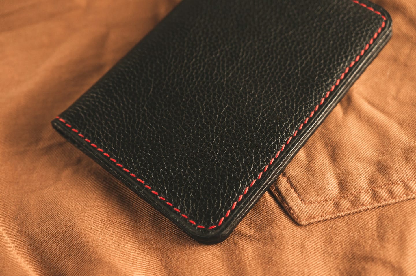 Material detail: a small leather item photographed close up