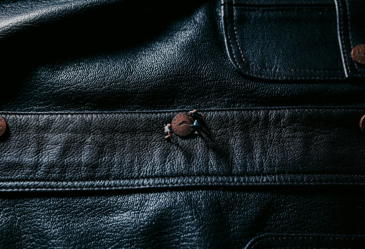 Hardware detail: a rivet set into leather