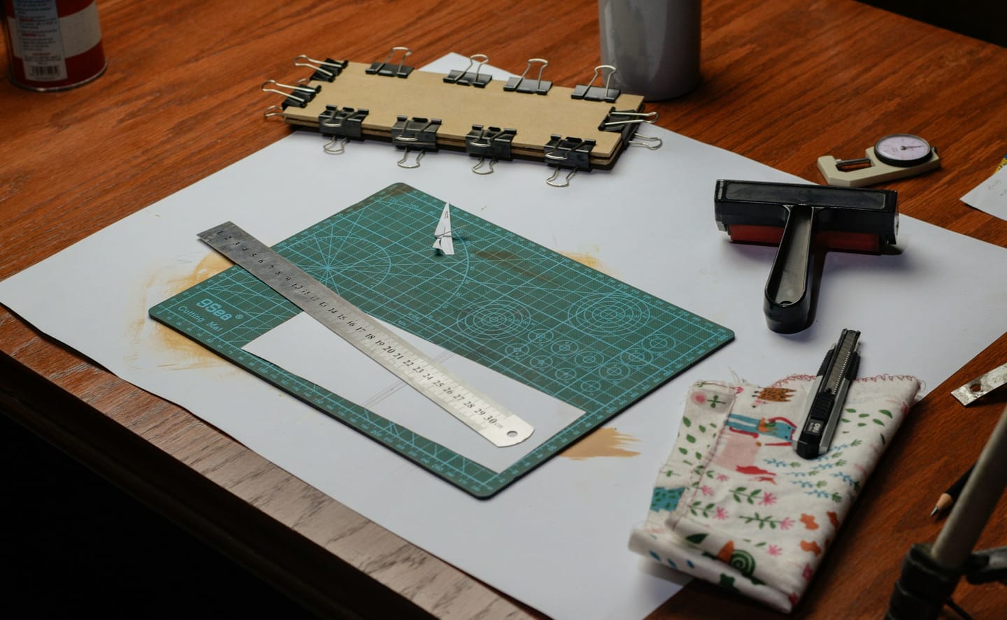 Workshop imagery: a leather workbench surface