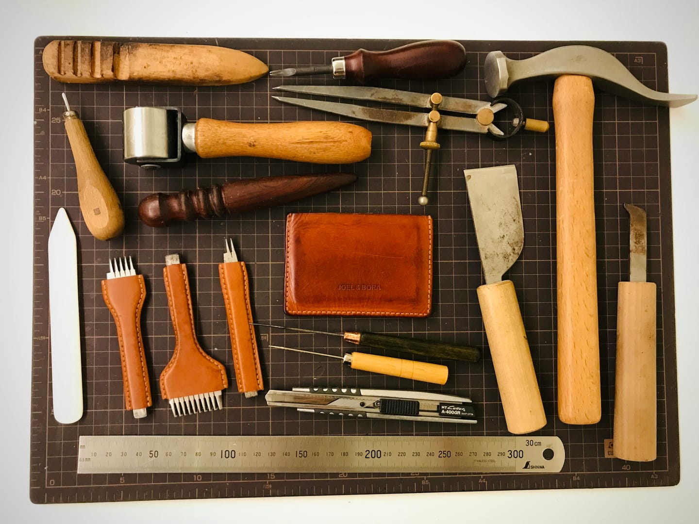 Workshop imagery: a small leather workshop interior